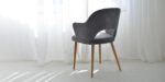dining chair with grey upholstery and oak wood