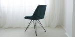 dining chair with black metal leg and grey upholstery