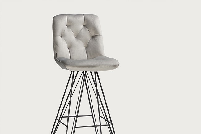 bar chair with metal legs and grey velvet