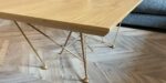 coffee table with oak top and metal legs