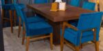 dining set with tirquis chair and walnut table